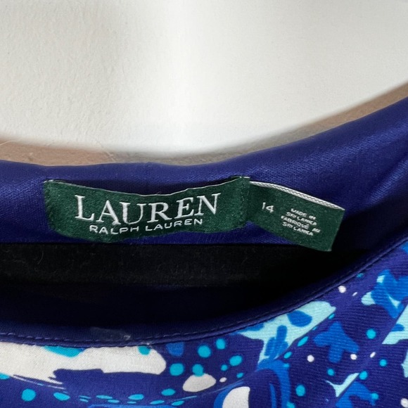 Lauren Ralph Lauren Sheath Dress‎ 14 Floral Ruched Waist Cap Sleeve Casual Blue - Picture 3 of 5